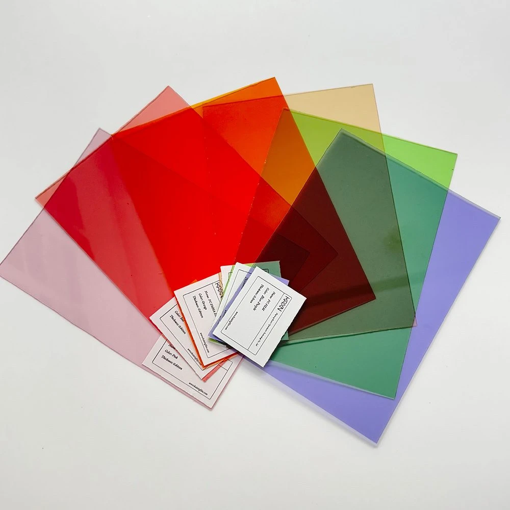 Polycarbonate color film samples in multiple transparent colors for decorative and functional applications