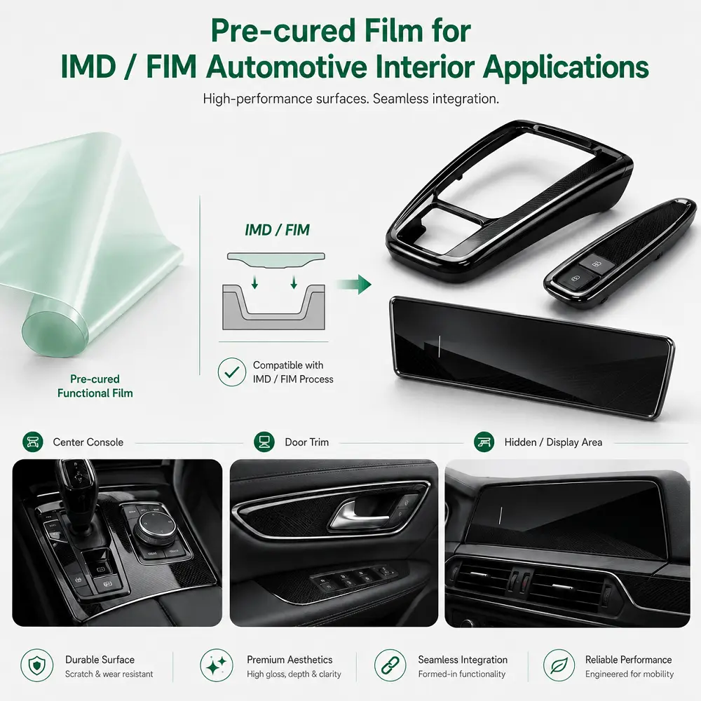 Pre-cured Functional Film Solutions Pre-cured functional film for IMD and FIM plastic applications